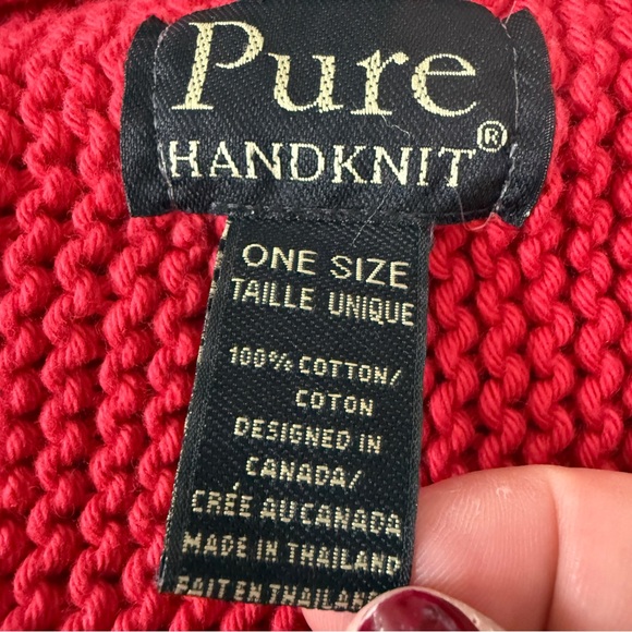 Pure Hand Knit Cranberry Red Wrap Shawl Scarf One Size Holiday Casual Lagenlook - Picture 6 of 7